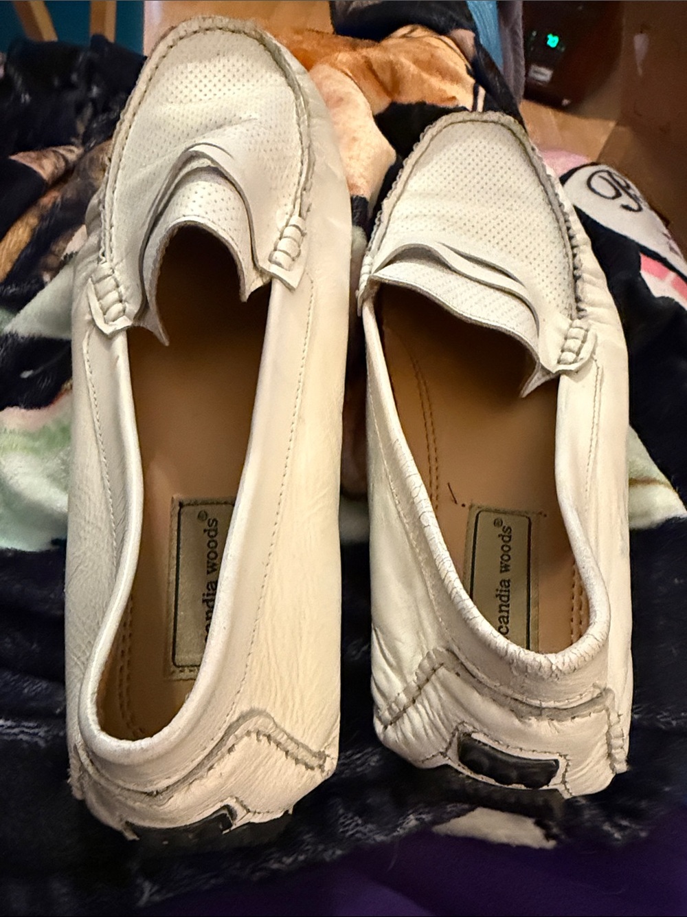 Candia Woods Women's Cream Leather Loafers - Slip-On Driving Flats